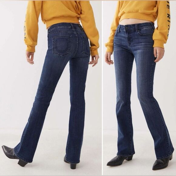 True Religion Becca Bootcut Jeans Mid Rise Medium Wash Womens 33 Horse Shoe Logo - Picture 1 of 14